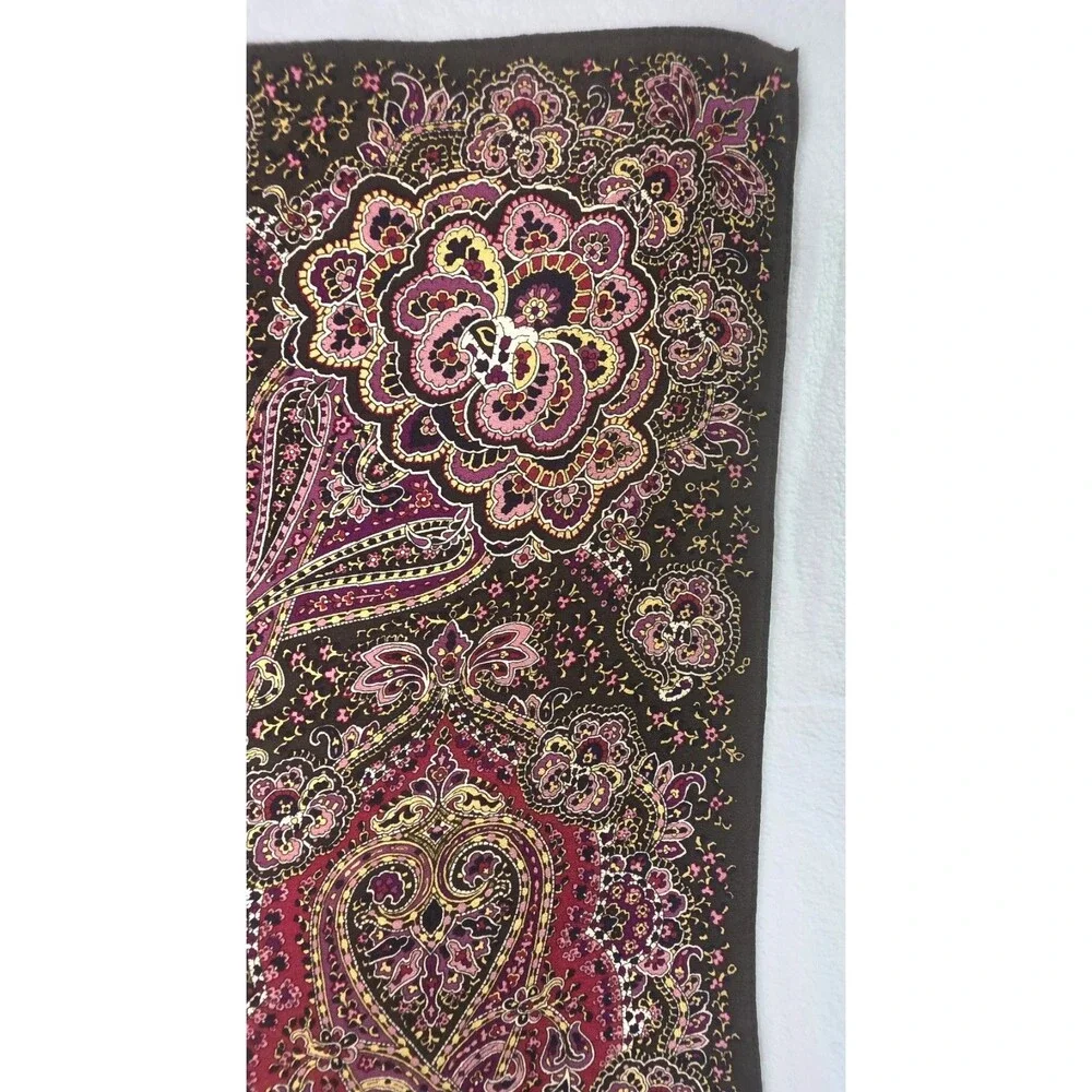 Ralph Lauren Paisley & Houndstooth Check Silk Scarf Olive Green & Magenta 32x32